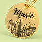 New York Engraved Dog Tag Circle Gold