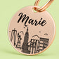 New York Engraved Dog Tag Circle Rose