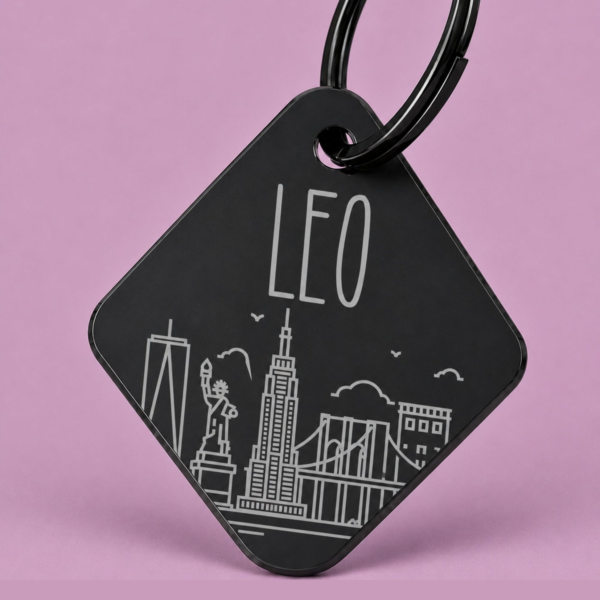 New York Engraved Dog Tag Diamond Black