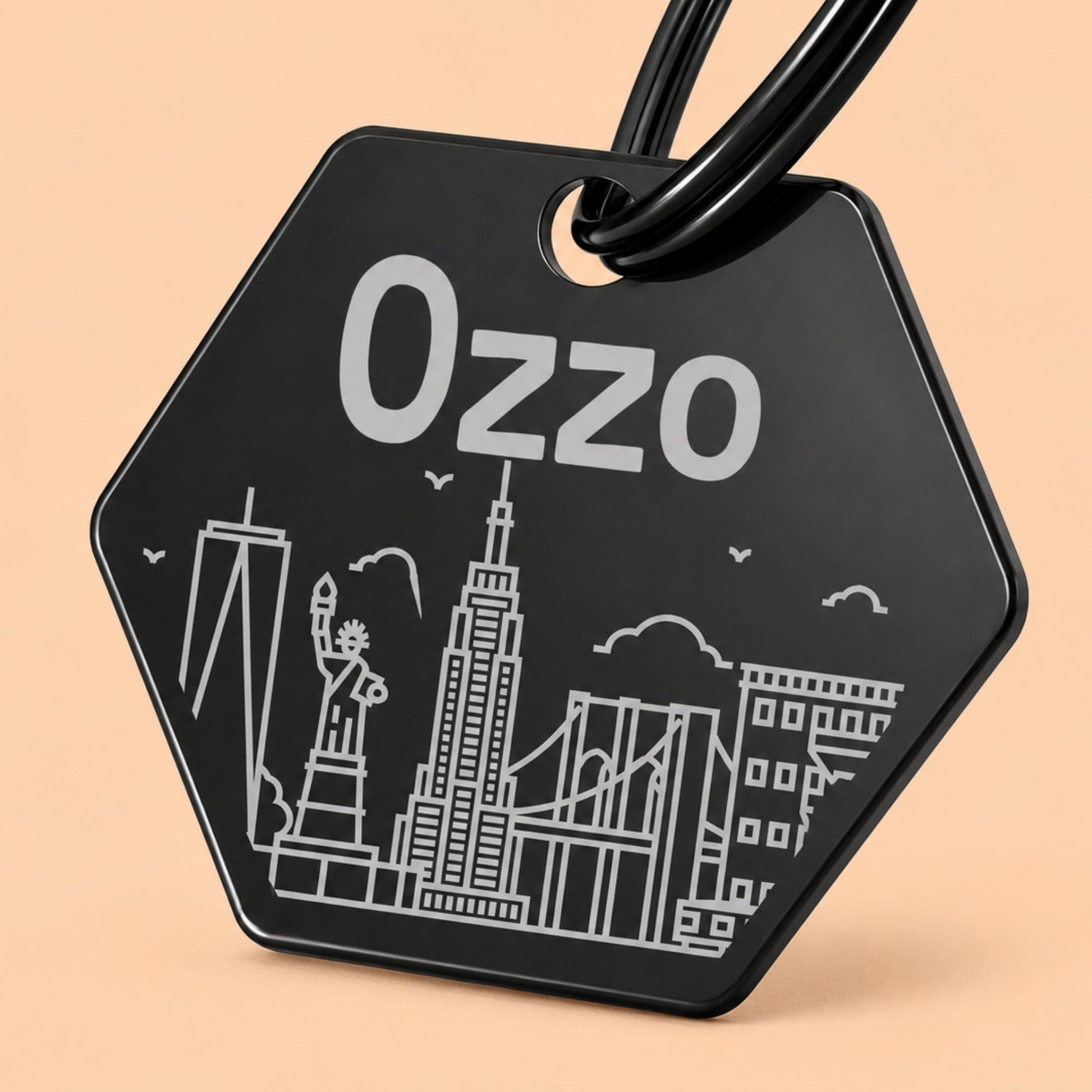 New York Engraved Dog Tag Hexagon Black