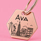 New York Engraved Dog Tag Hexagon Rose