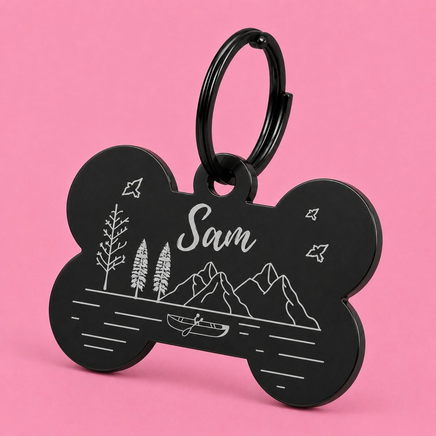 Tahoe Engraved Dog Tag Bone Black