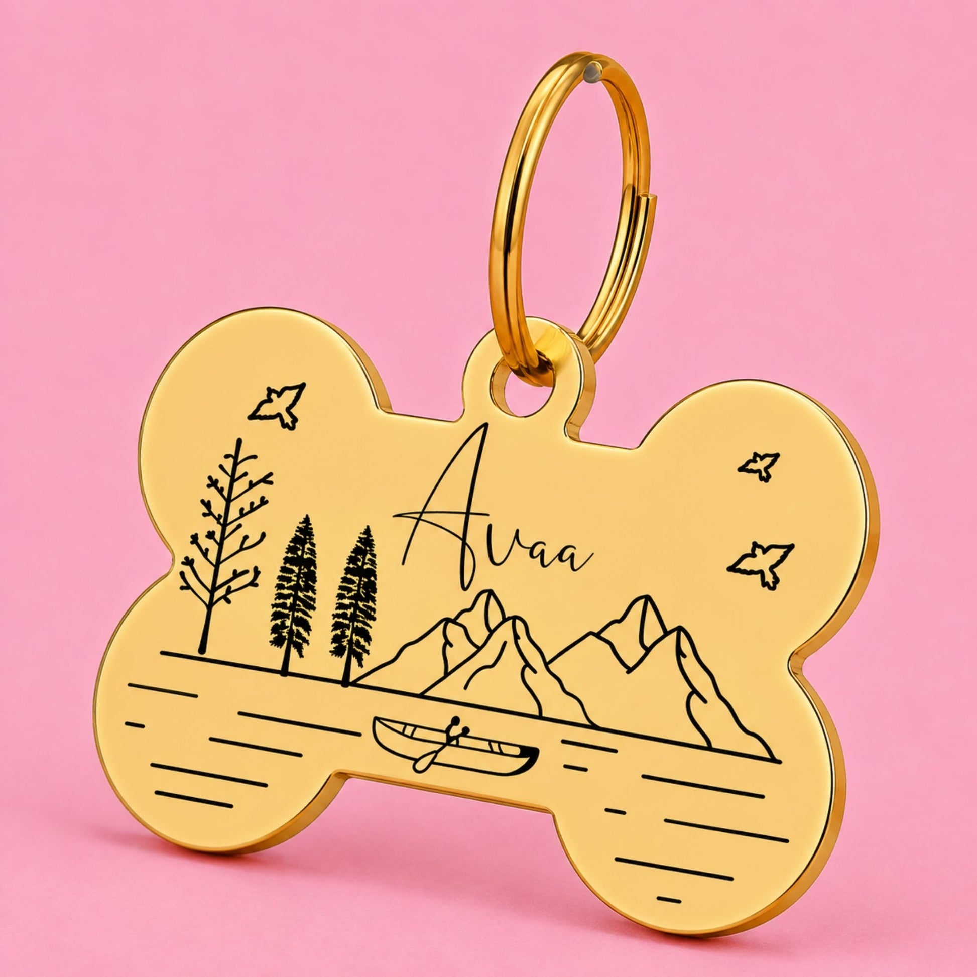 Tahoe Engraved Dog Tag Bone Gold