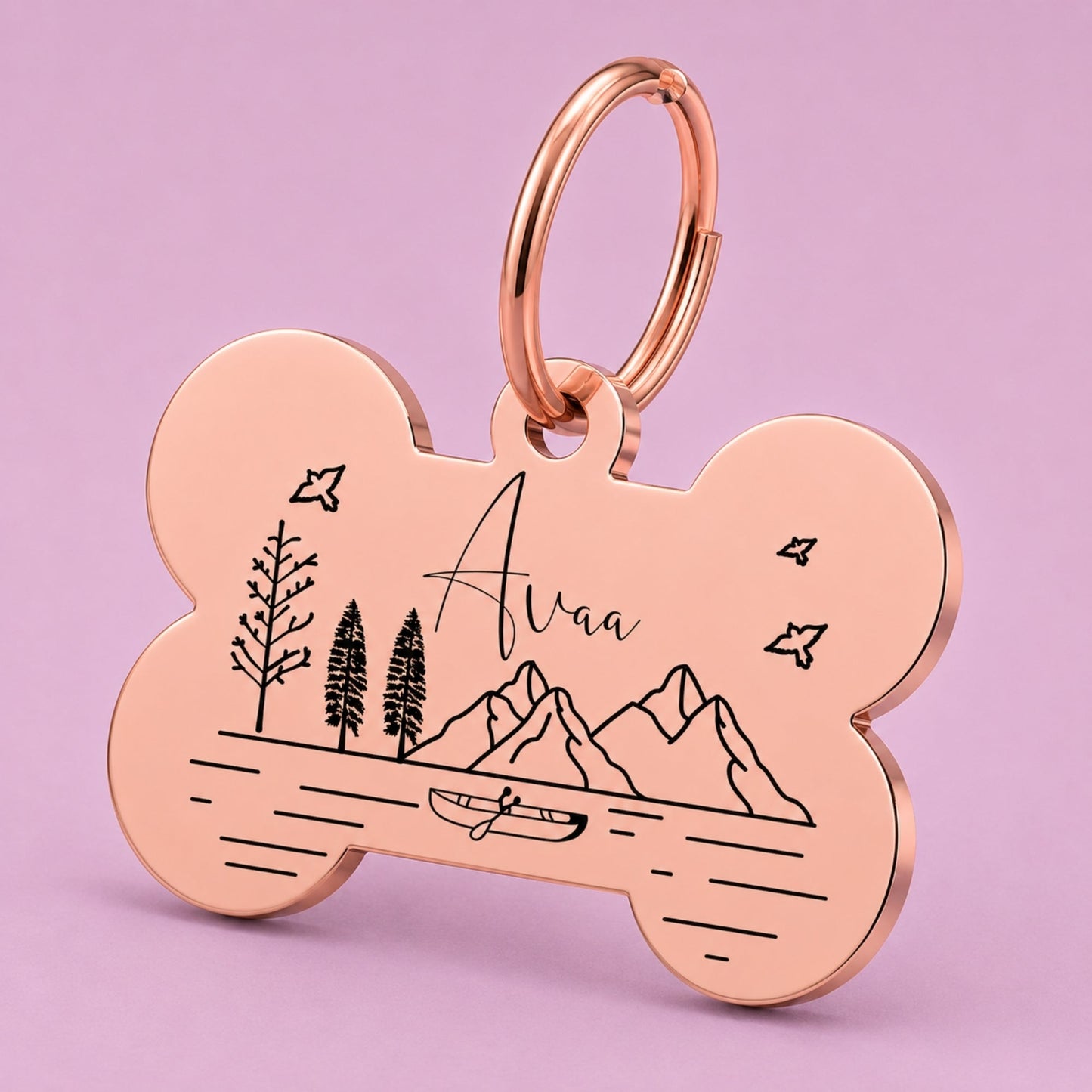 Tahoe Engraved Dog Tag Bone Rose