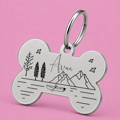 Tahoe Engraved Dog Tag Bone Silver