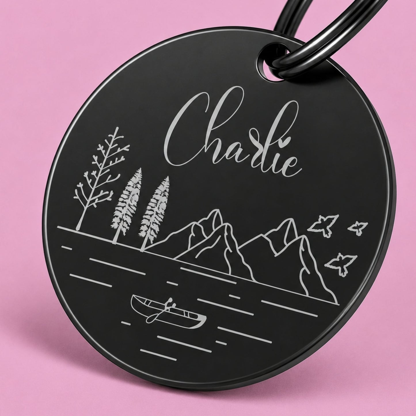 Tahoe Engraved Dog Tag Circle Black