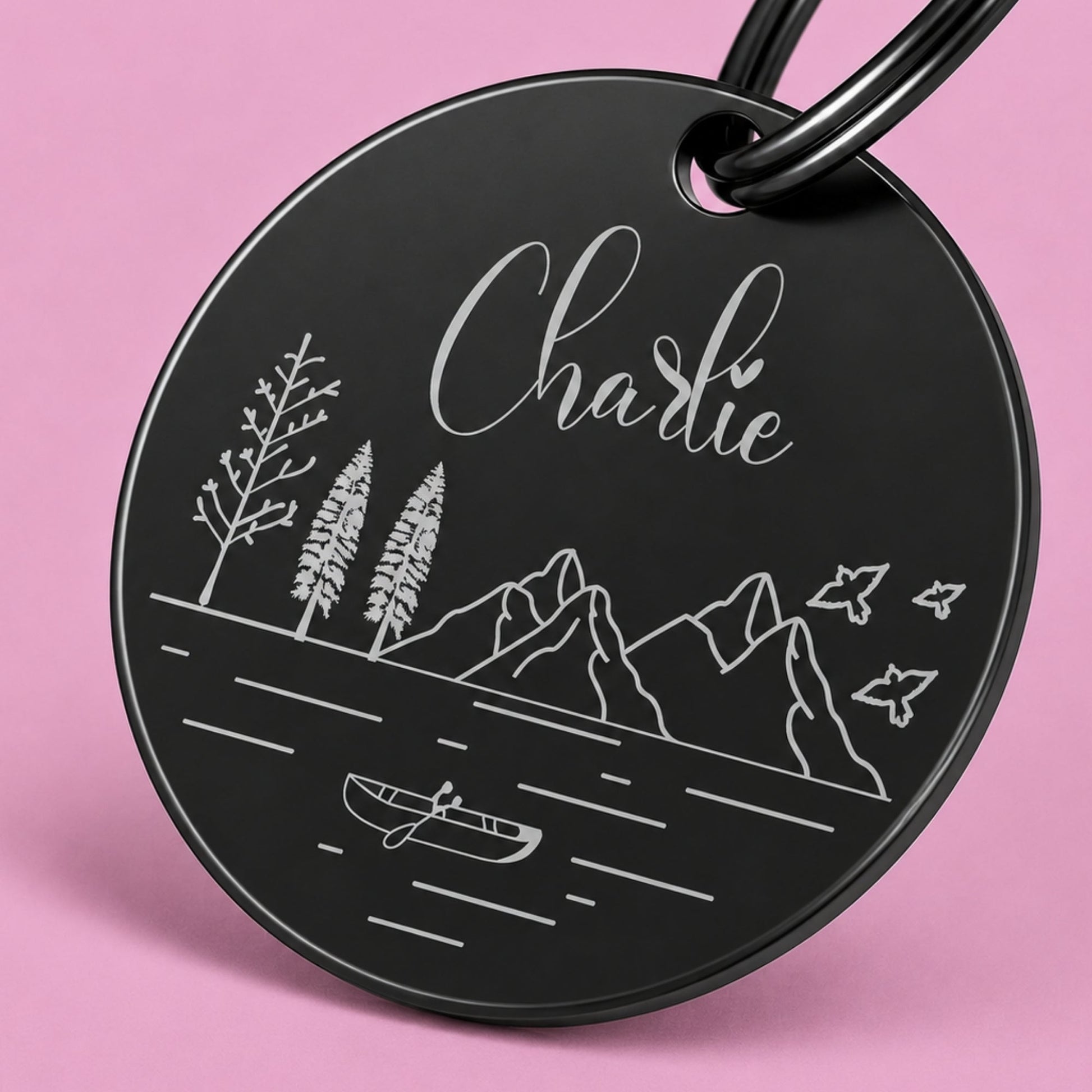 Tahoe Engraved Dog Tag Circle Black