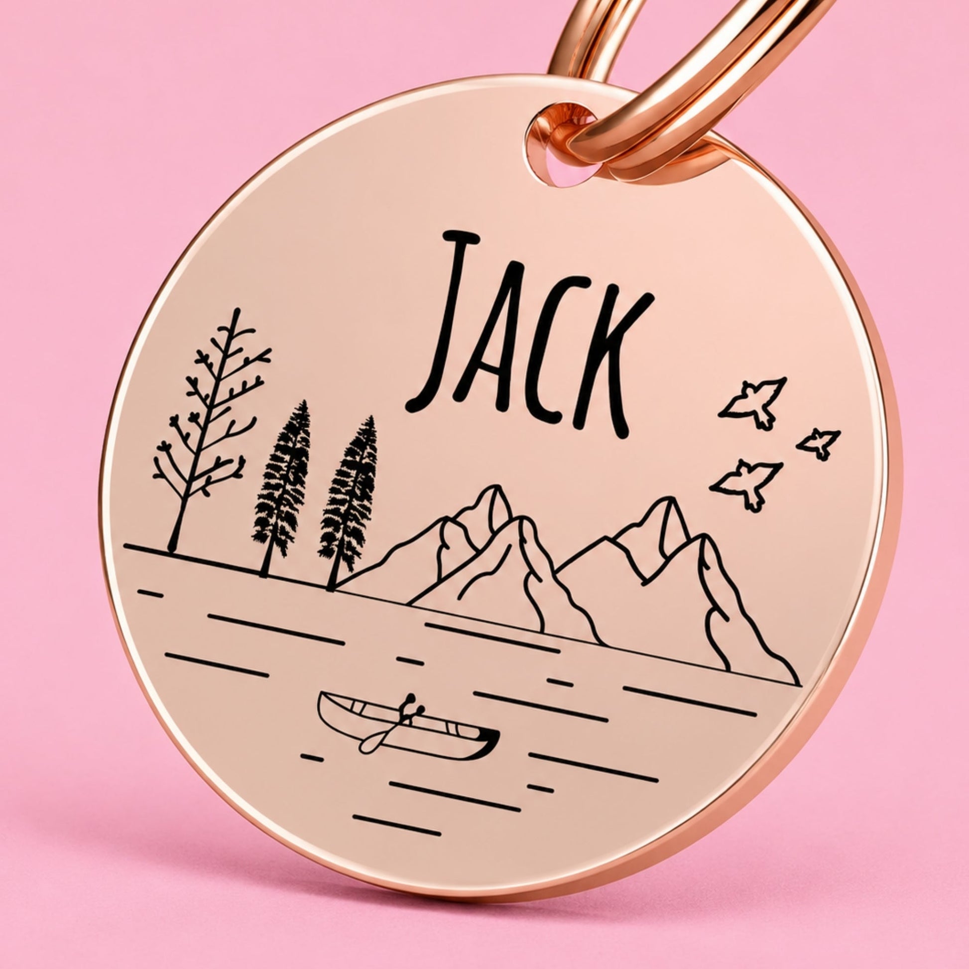 Tahoe Engraved Dog Tag Circle Rose