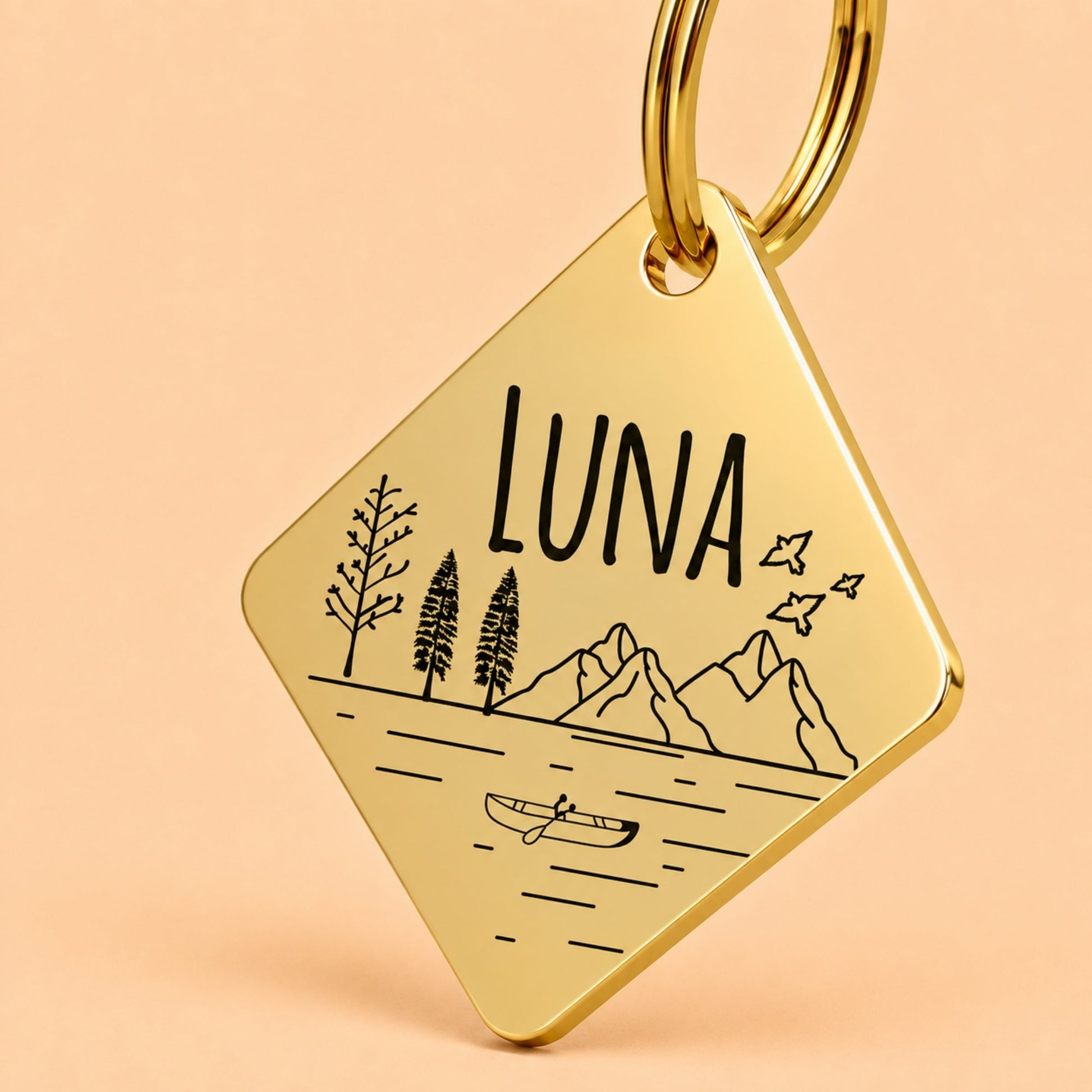 Tahoe Engraved Dog Tag Diamond Gold