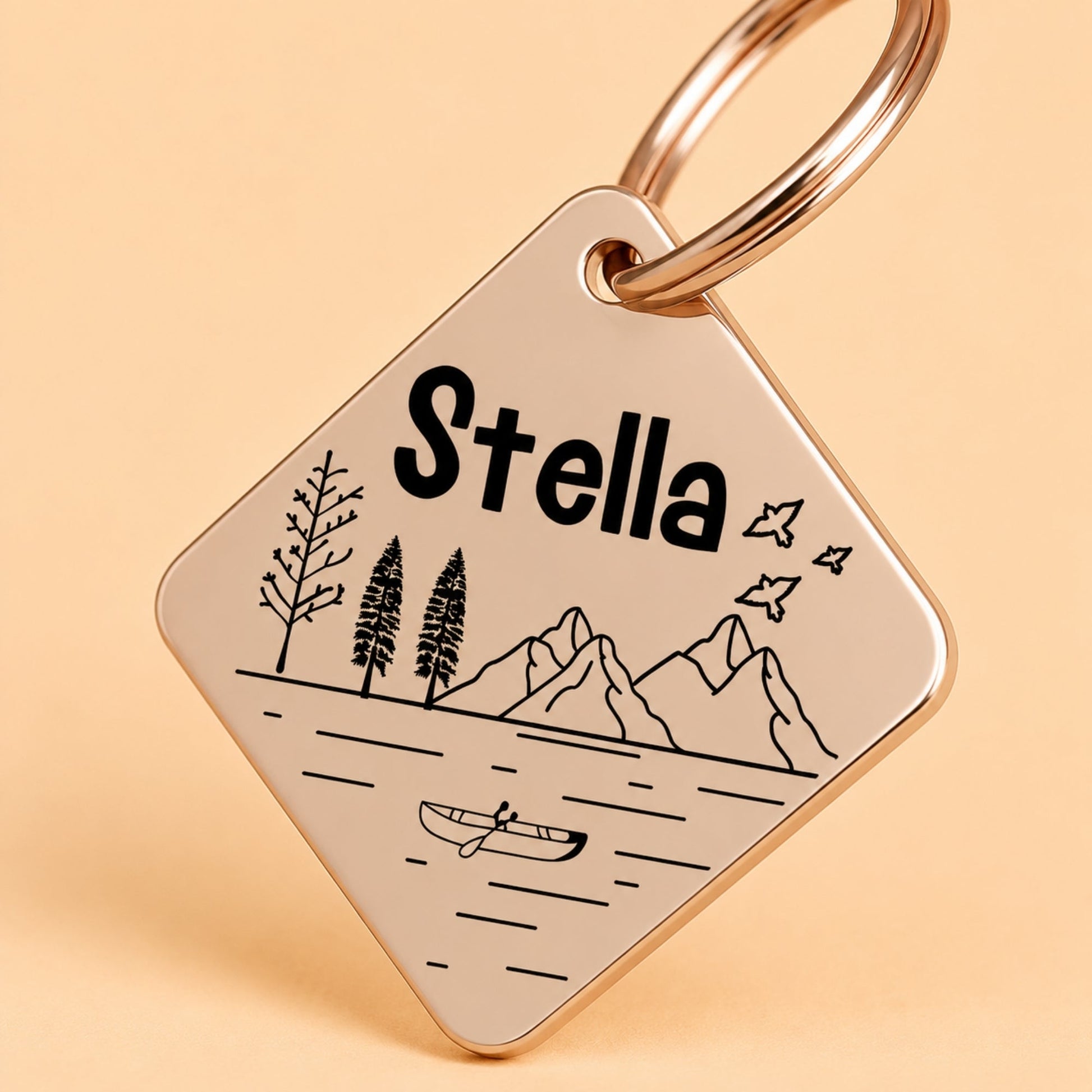 Tahoe Engraved Dog Tag Diamond Rose