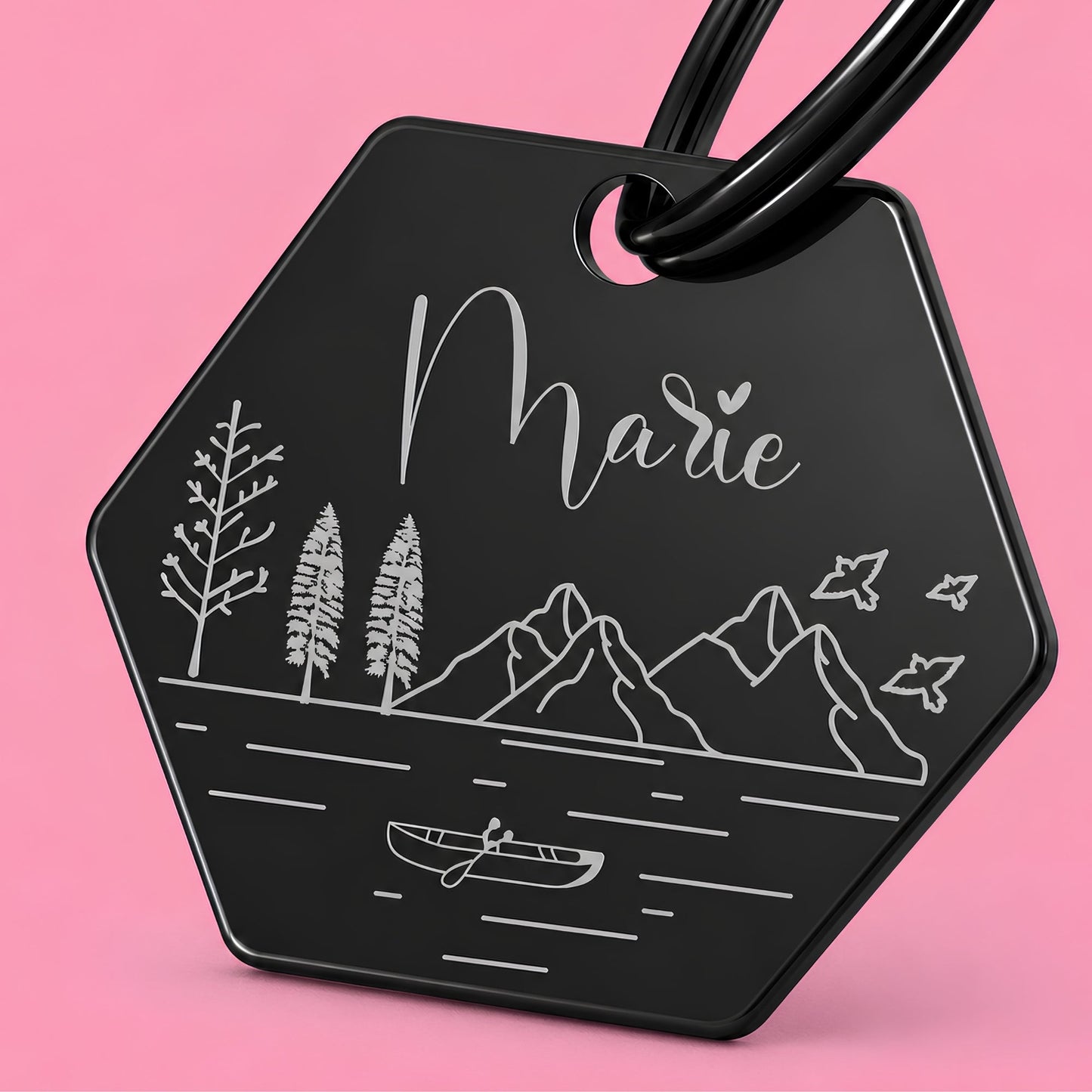 Tahoe Engraved Dog Tag Hexagon Black