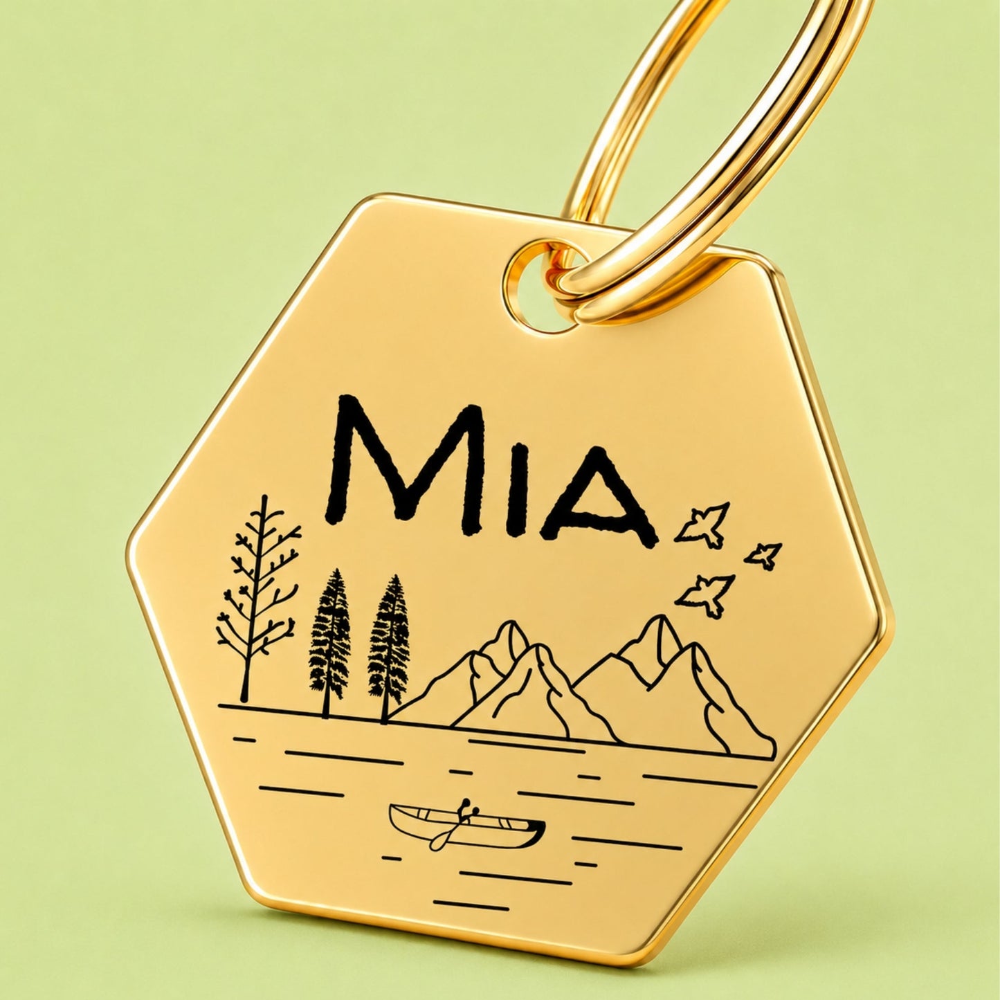 Tahoe Engraved Dog Tag Hexagon Gold