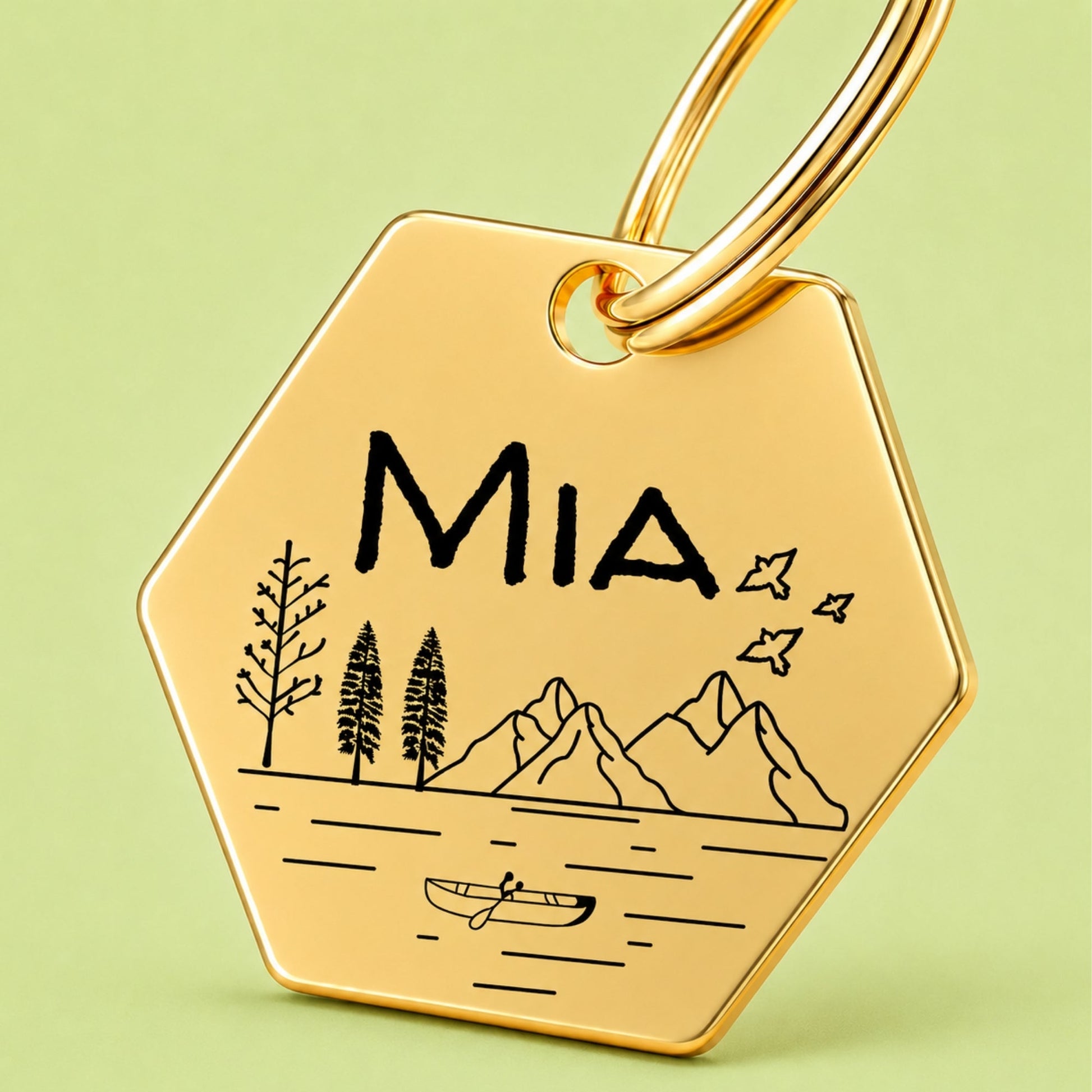 Tahoe Engraved Dog Tag Hexagon Gold