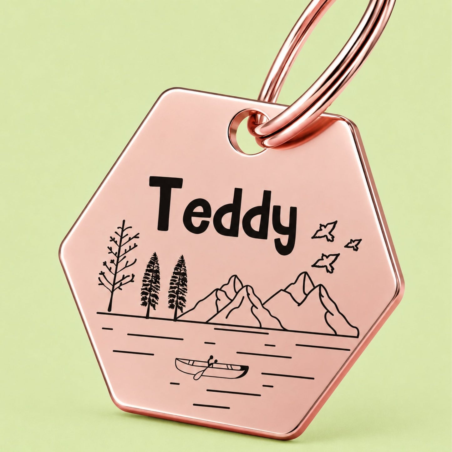 Tahoe Engraved Dog Tag Hexagon Rose