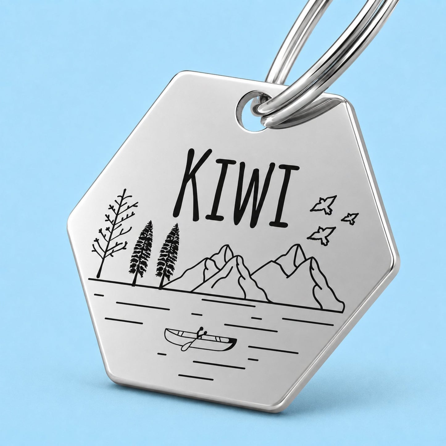 Tahoe Engraved Dog Tag Hexagon Silver