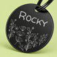 Wildflower Engraved Dog Tag Circle Black
