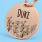 Wildflower Engraved Dog Tag Circle Rose