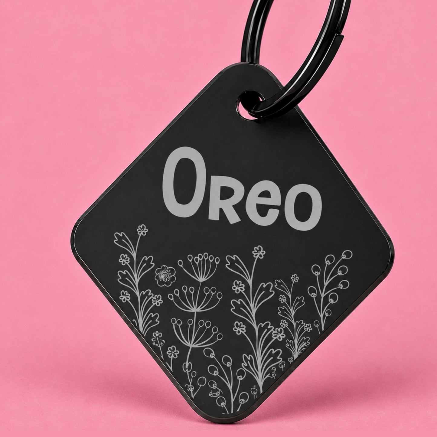 Wildflower Engraved Dog Tag Diamond Black