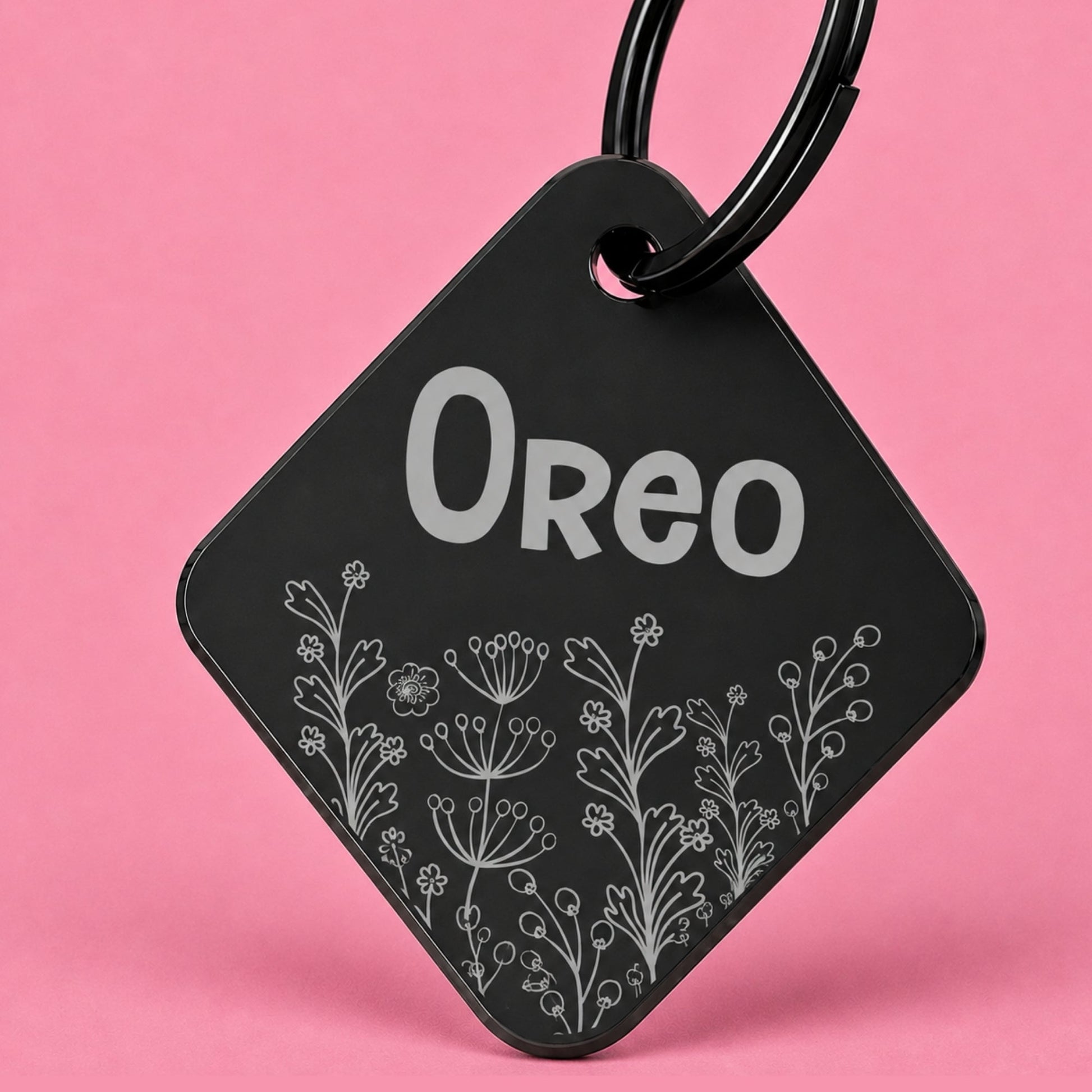 Wildflower Engraved Dog Tag Diamond Black