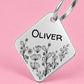 Wildflower Engraved Dog Tag Diamond Silver