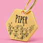 Wildflower Engraved Dog Tag Hexagon Gold