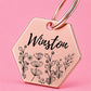 Wildflower Engraved Dog Tag Hexagon Rose