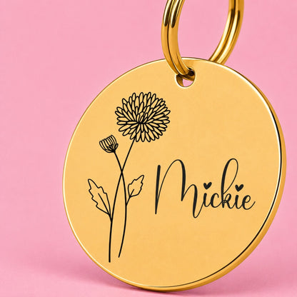 Birth Flower Dog Tag - Chrysanthemum Birth Flower Dog Tag, November