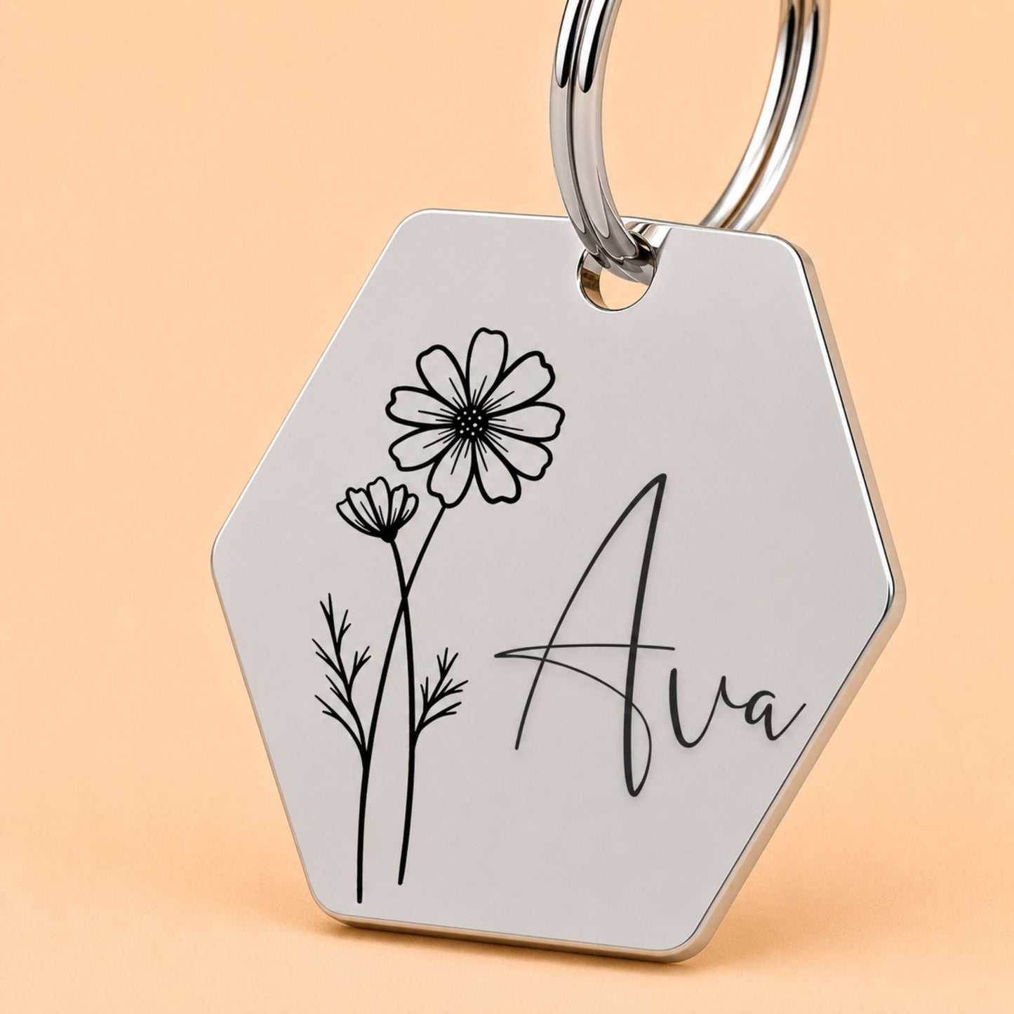 Birth Flower Dog Tag - Cosmos Birth Flower Dog Tag, October