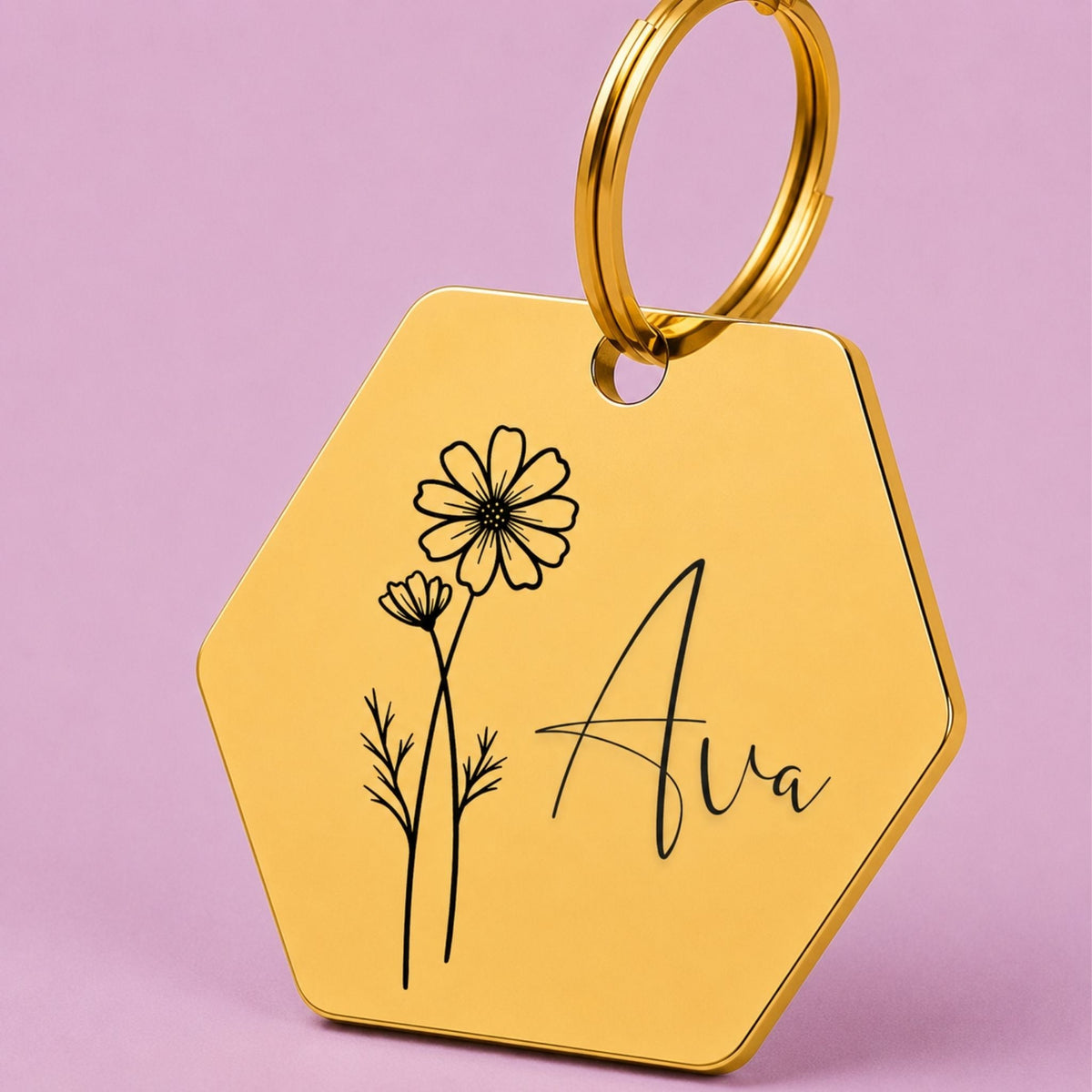 Birth Flower Dog Tag - Cosmos Birth Flower Dog Tag, October