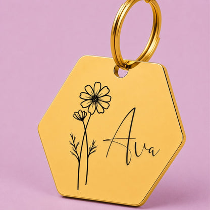 Birth Flower Dog Tag - Cosmos Birth Flower Dog Tag, October