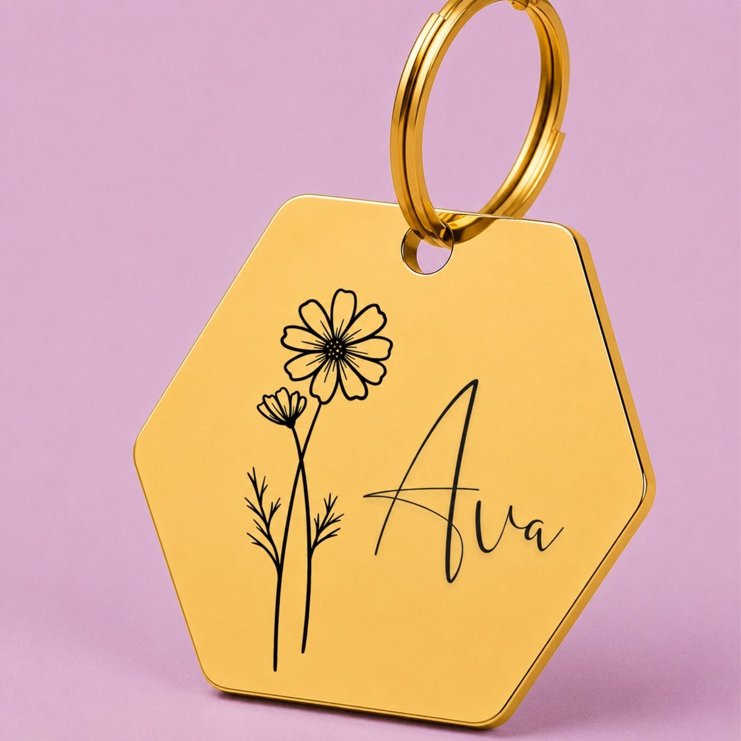 Birth Flower Dog Tag - Cosmos Birth Flower Dog Tag, October