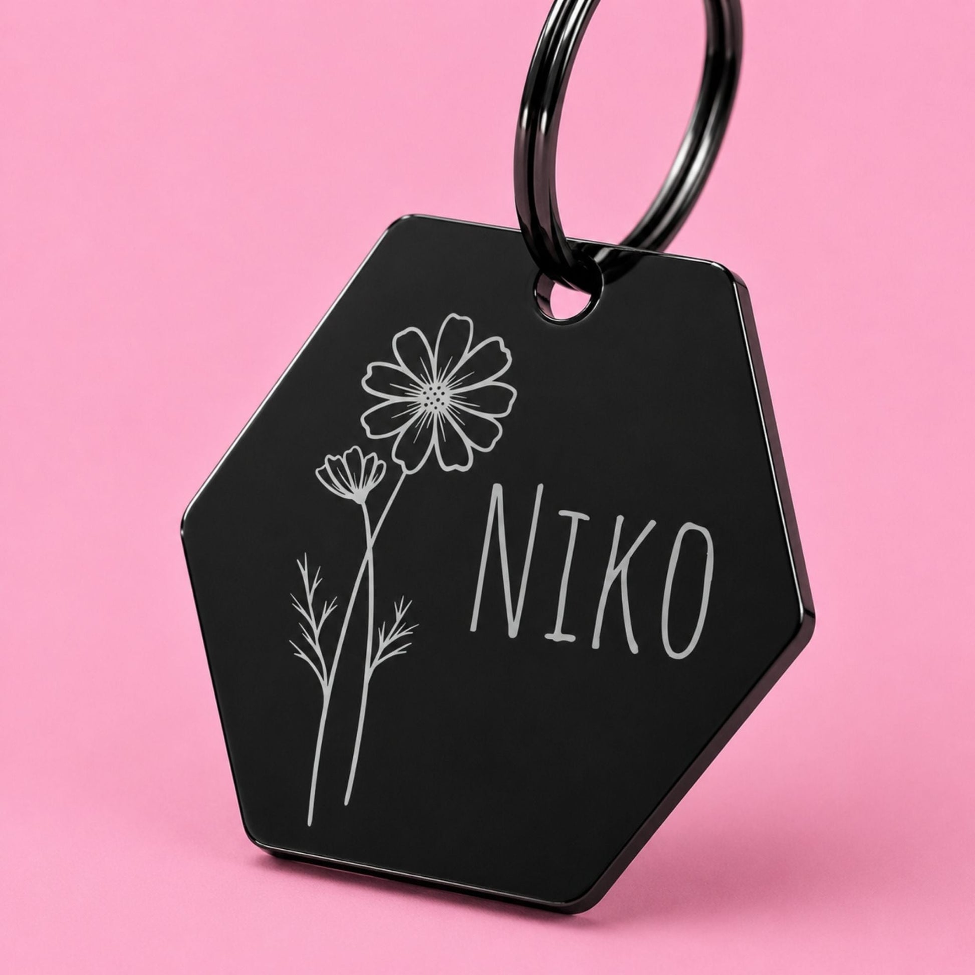 Birth Flower Dog Tag - Cosmos Birth Flower Dog Tag, October