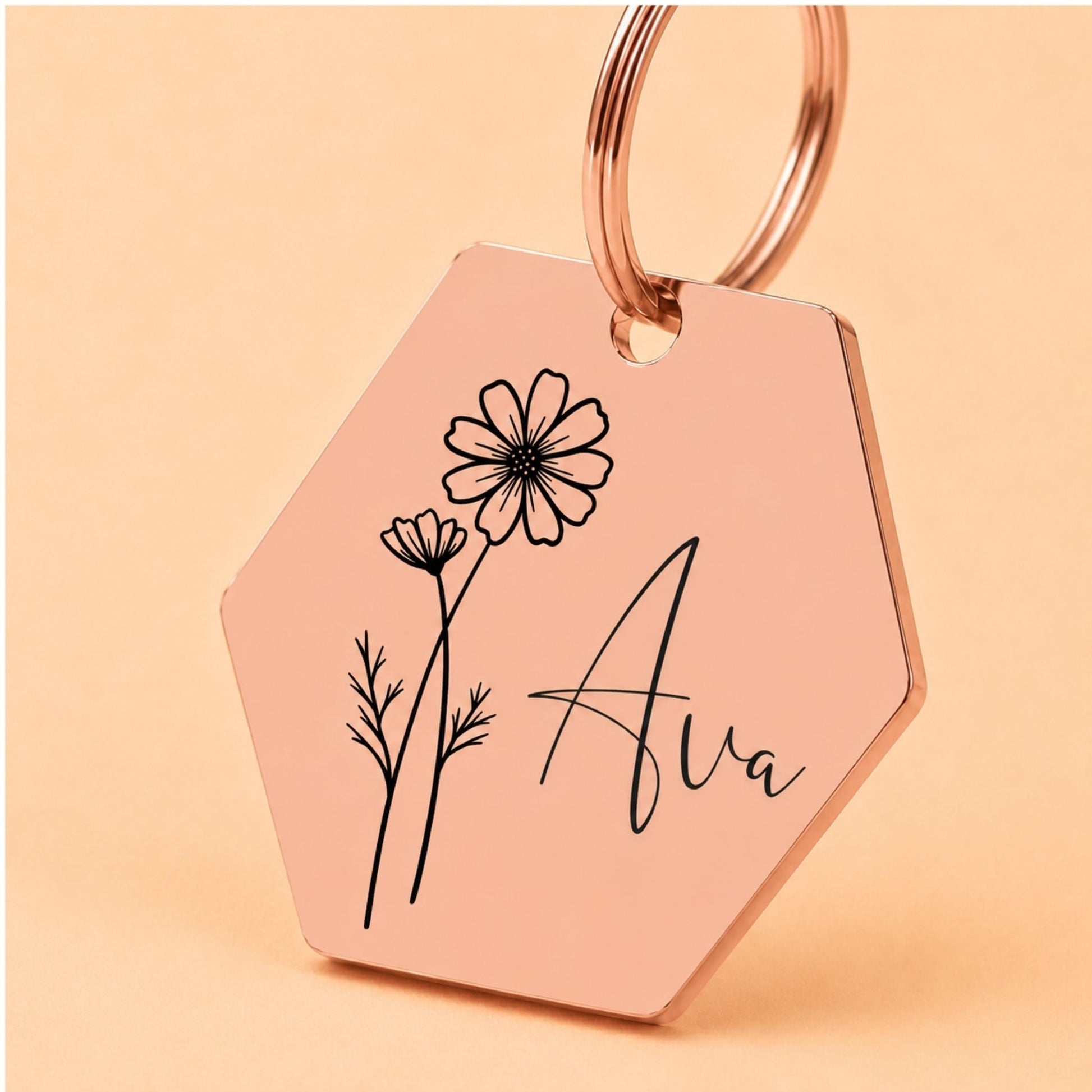 Birth Flower Dog Tag - Cosmos Birth Flower Dog Tag, October