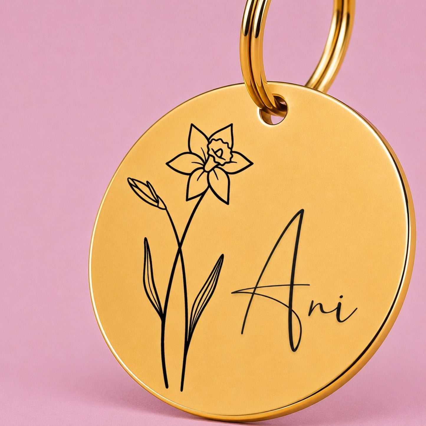 Birth Flower Dog Tag - Daffodil Birth Flower Dog Tag, March