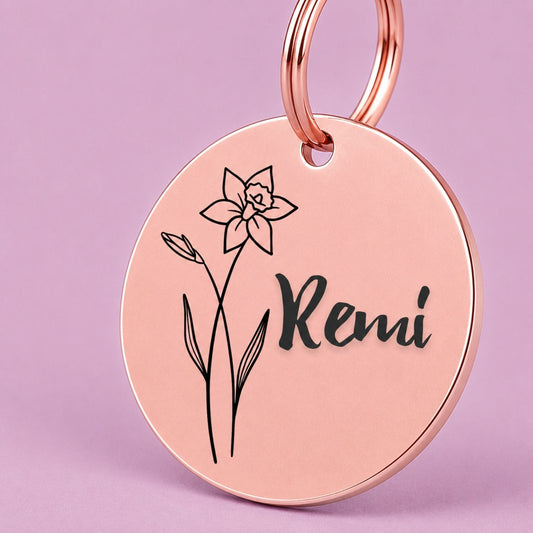 Birth Flower Dog Tag - Daffodil Birth Flower Dog Tag, March