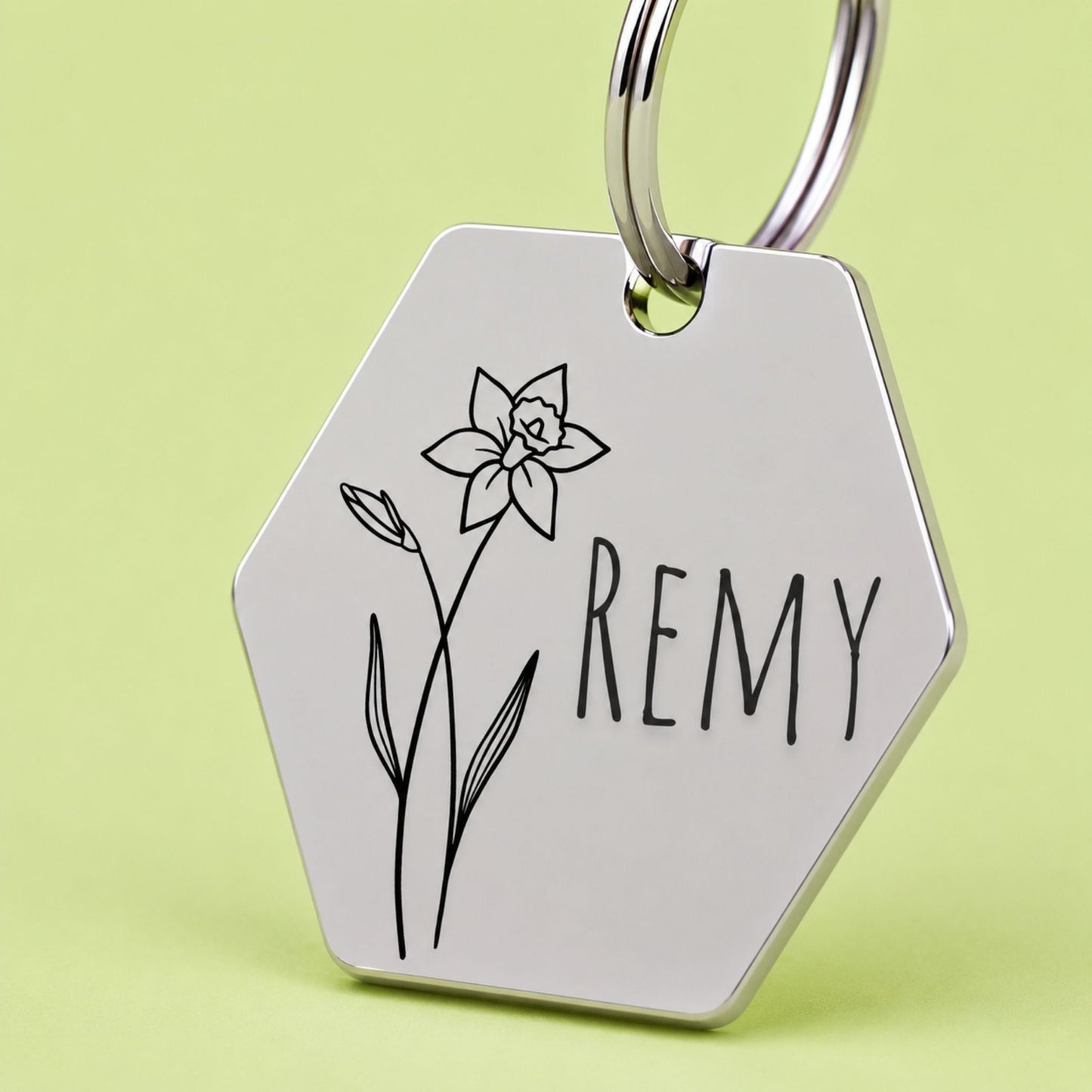 Birth Flower Dog Tag - Daffodil Birth Flower Dog Tag, March