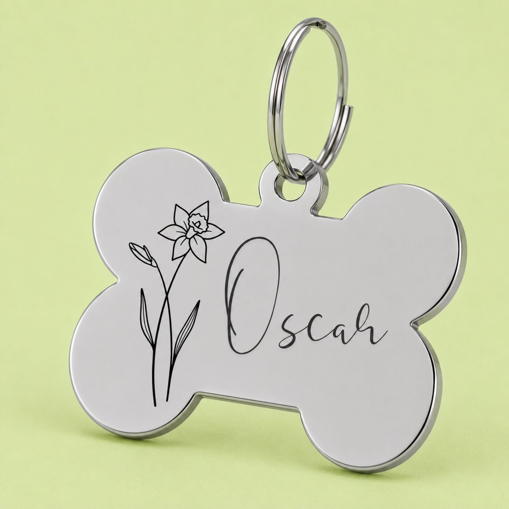 Birth Flower Dog Tag - Daffodil Birth Flower Dog Tag, March