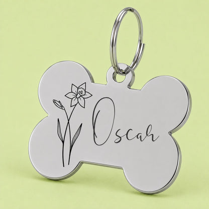 Birth Flower Dog Tag - Daffodil Birth Flower Dog Tag, March