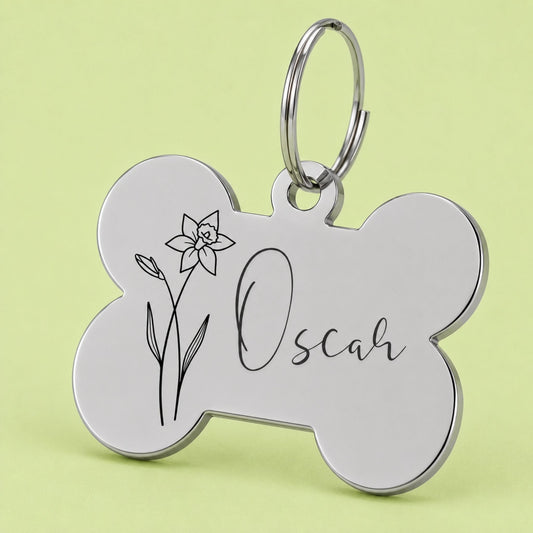 Birth Flower Dog Tag - Daffodil Birth Flower Dog Tag, March