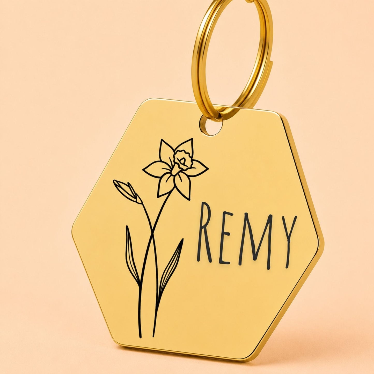 Birth Flower Dog Tag - Daffodil Birth Flower Dog Tag, March