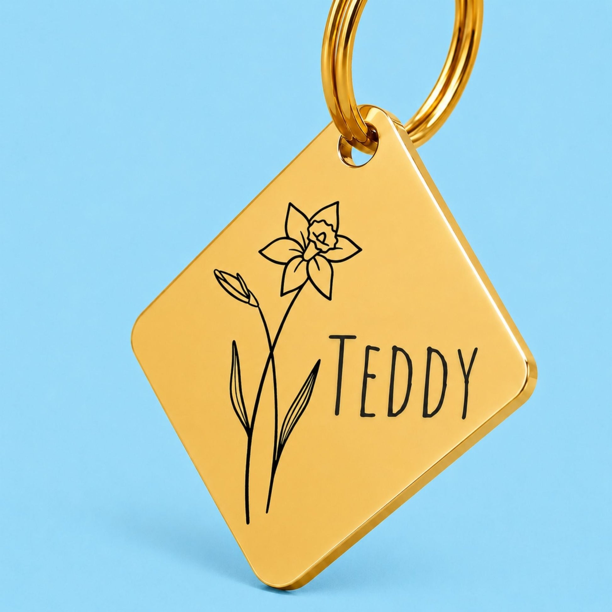 Birth Flower Dog Tag - Daffodil Birth Flower Dog Tag, March