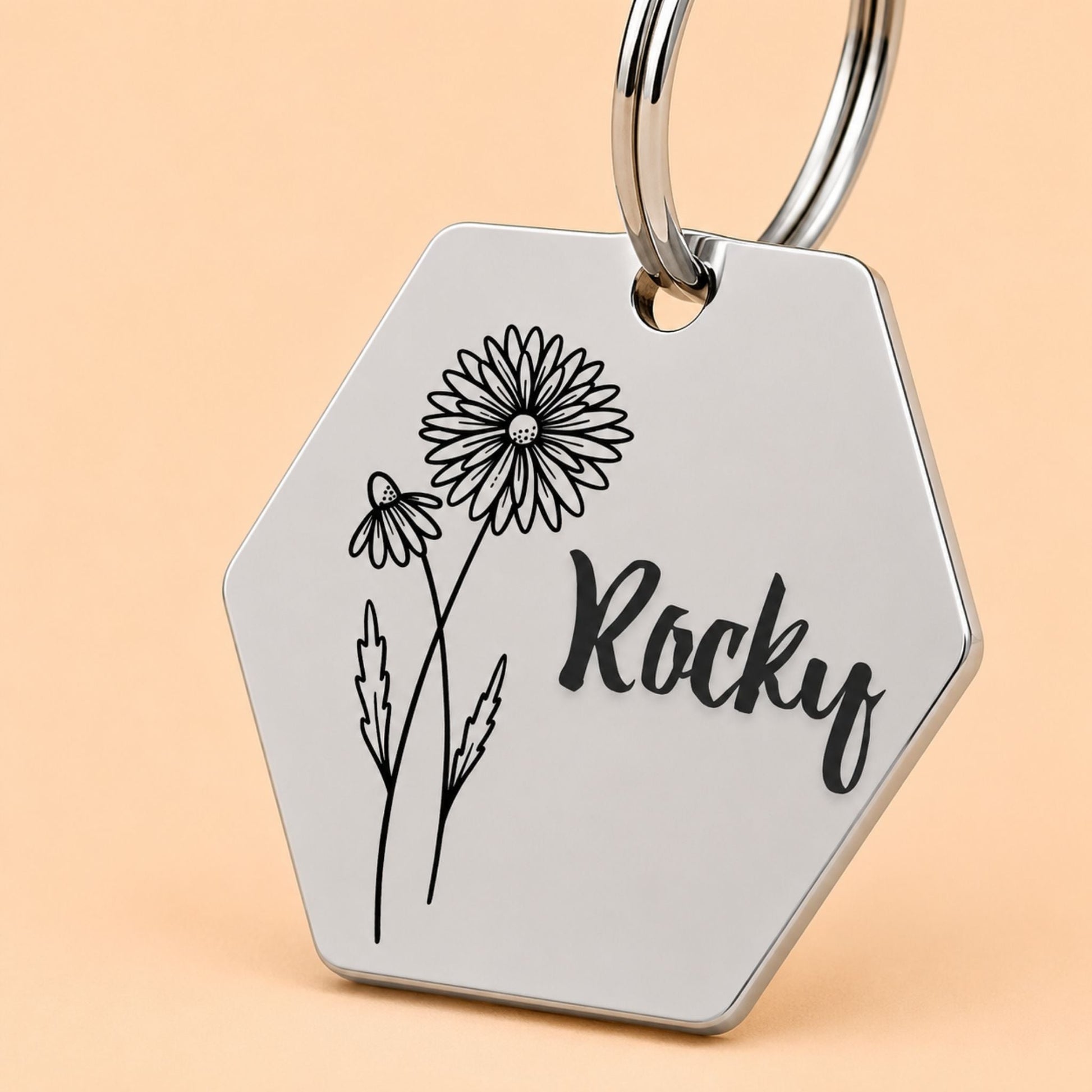 Birth Flower Dog Tag - Daisy Birth Flower Dog Tag, April