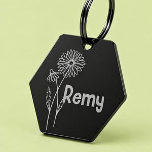 April birth flower daisy engraved stainless steel dog tag personalized with a pet's name