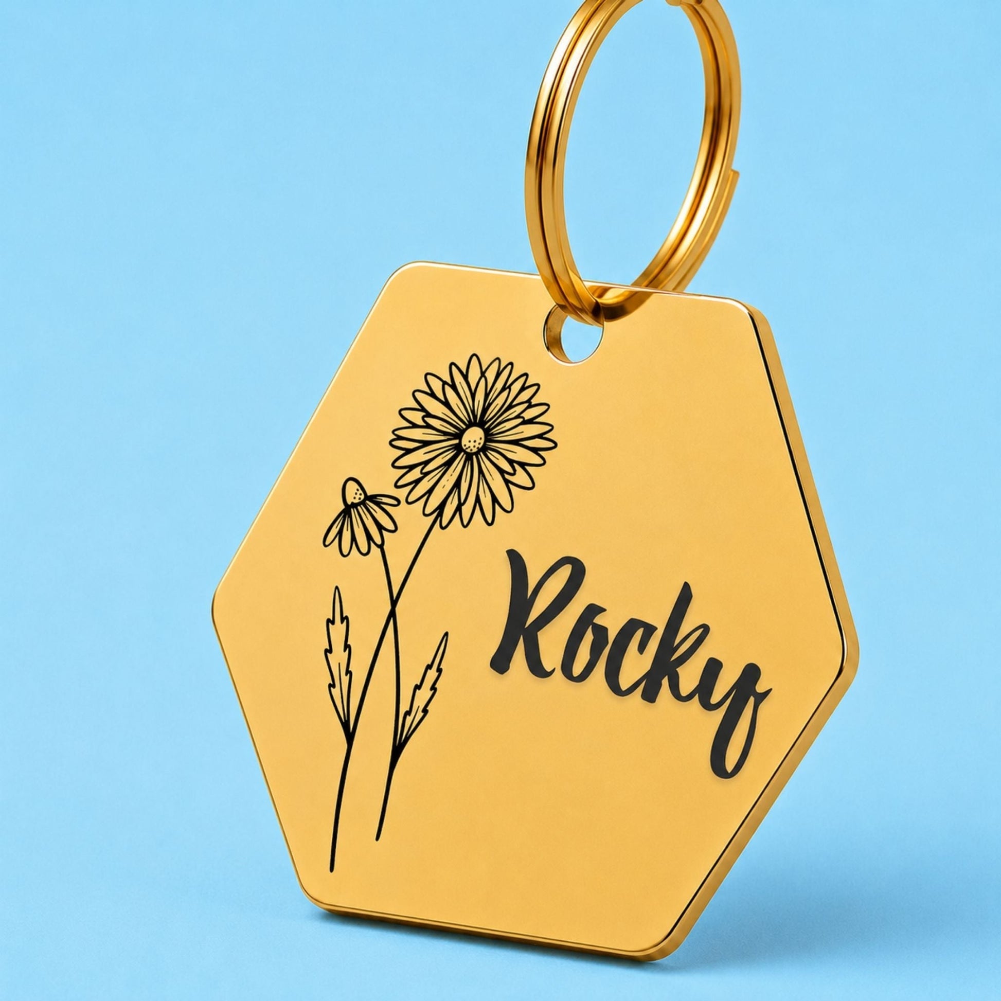 Birth Flower Dog Tag - Daisy Birth Flower Dog Tag, April