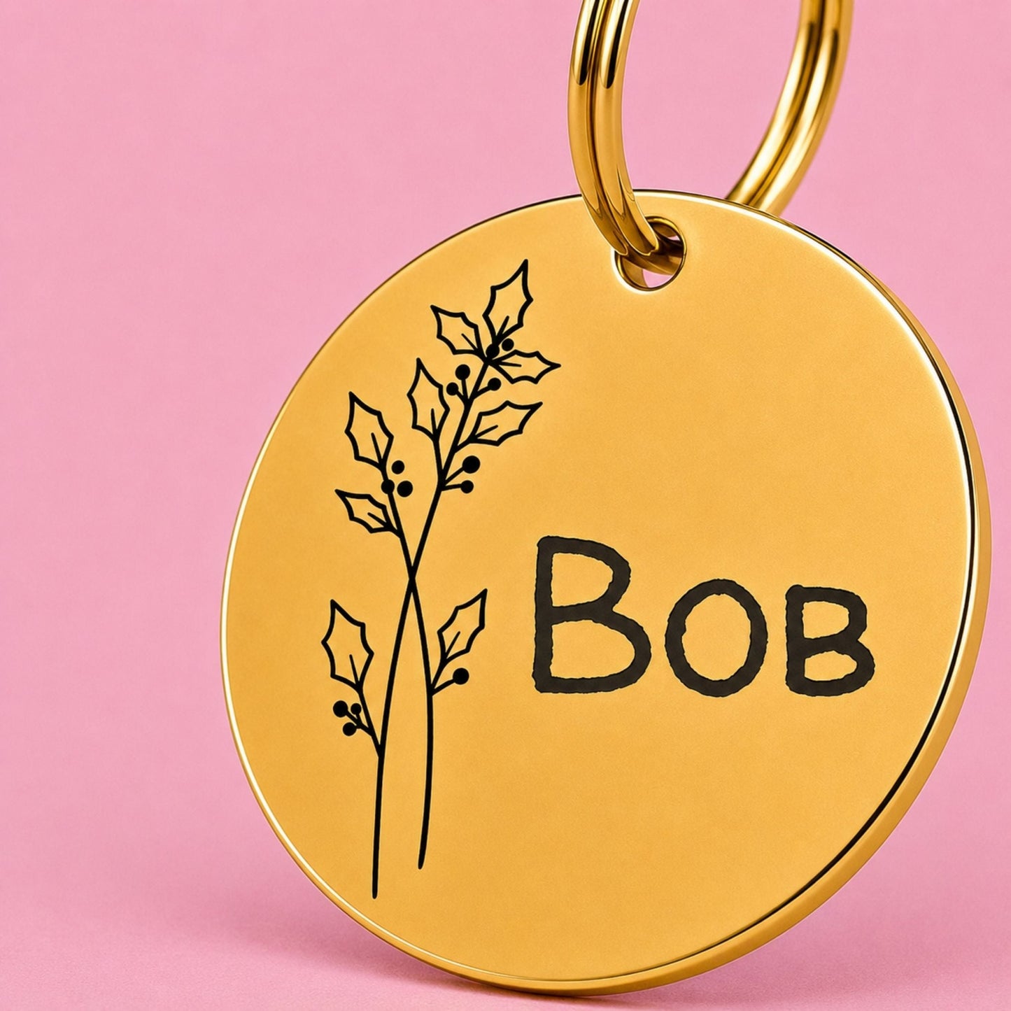 Birth Flower Dog Tag - Holly Berry Birth Flower Dog Tag, December