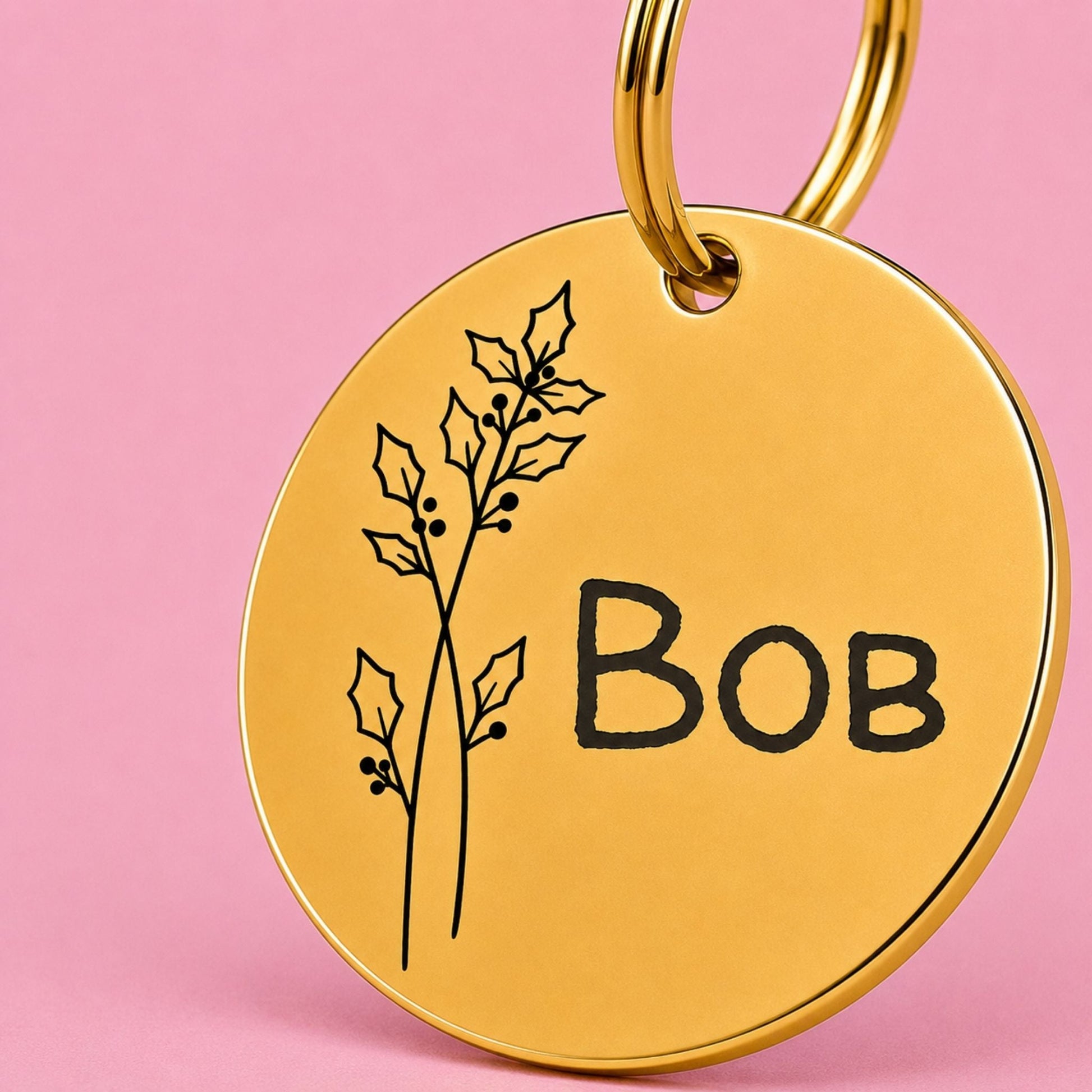 Birth Flower Dog Tag - Holly Berry Birth Flower Dog Tag, December