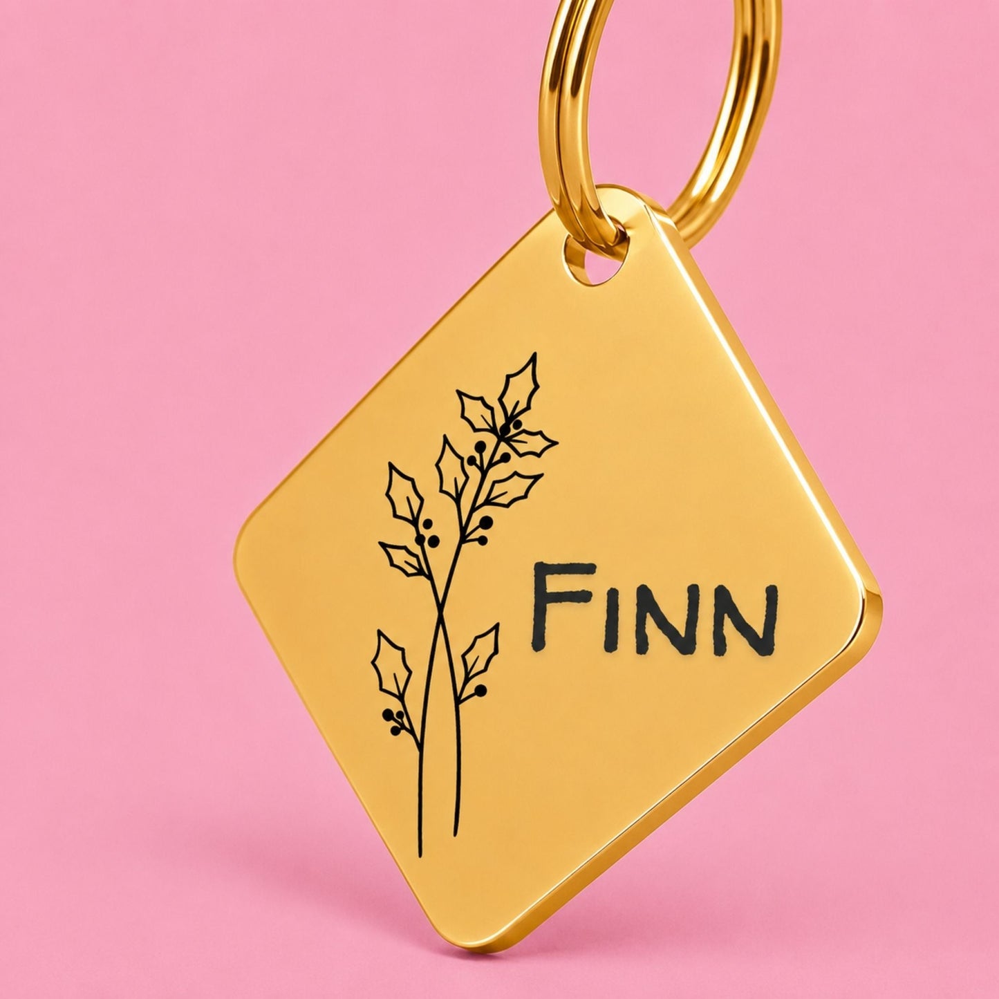 Birth Flower Dog Tag - Holly Berry Birth Flower Dog Tag, December
