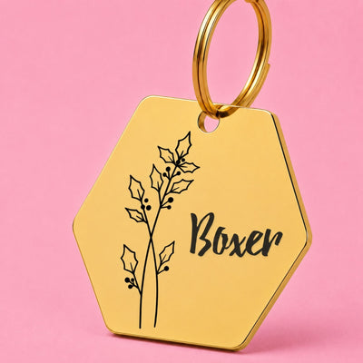 Holly Berry December birth flower dog tag in stainless steel