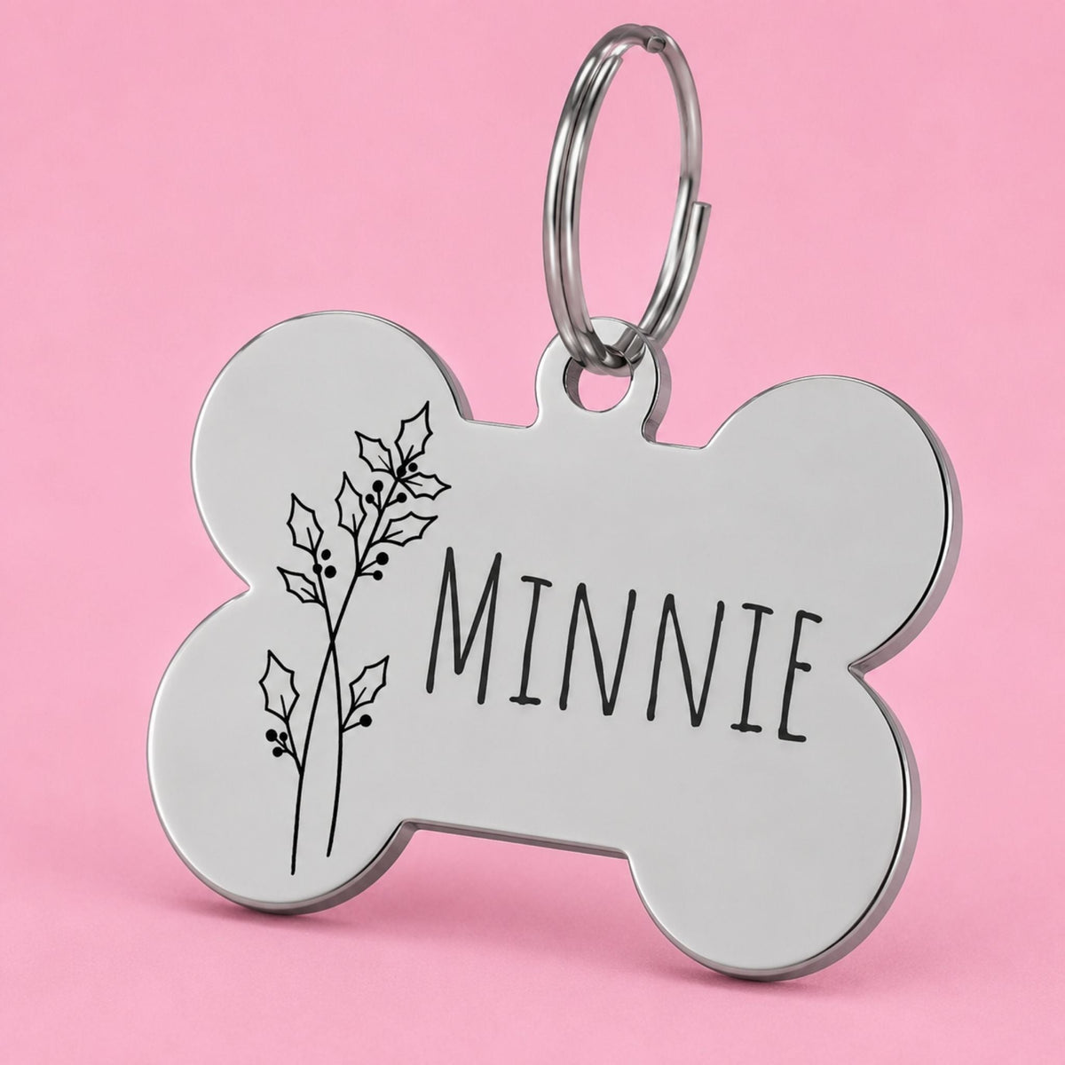 Birth Flower Dog Tag - Holly Berry Birth Flower Dog Tag, December