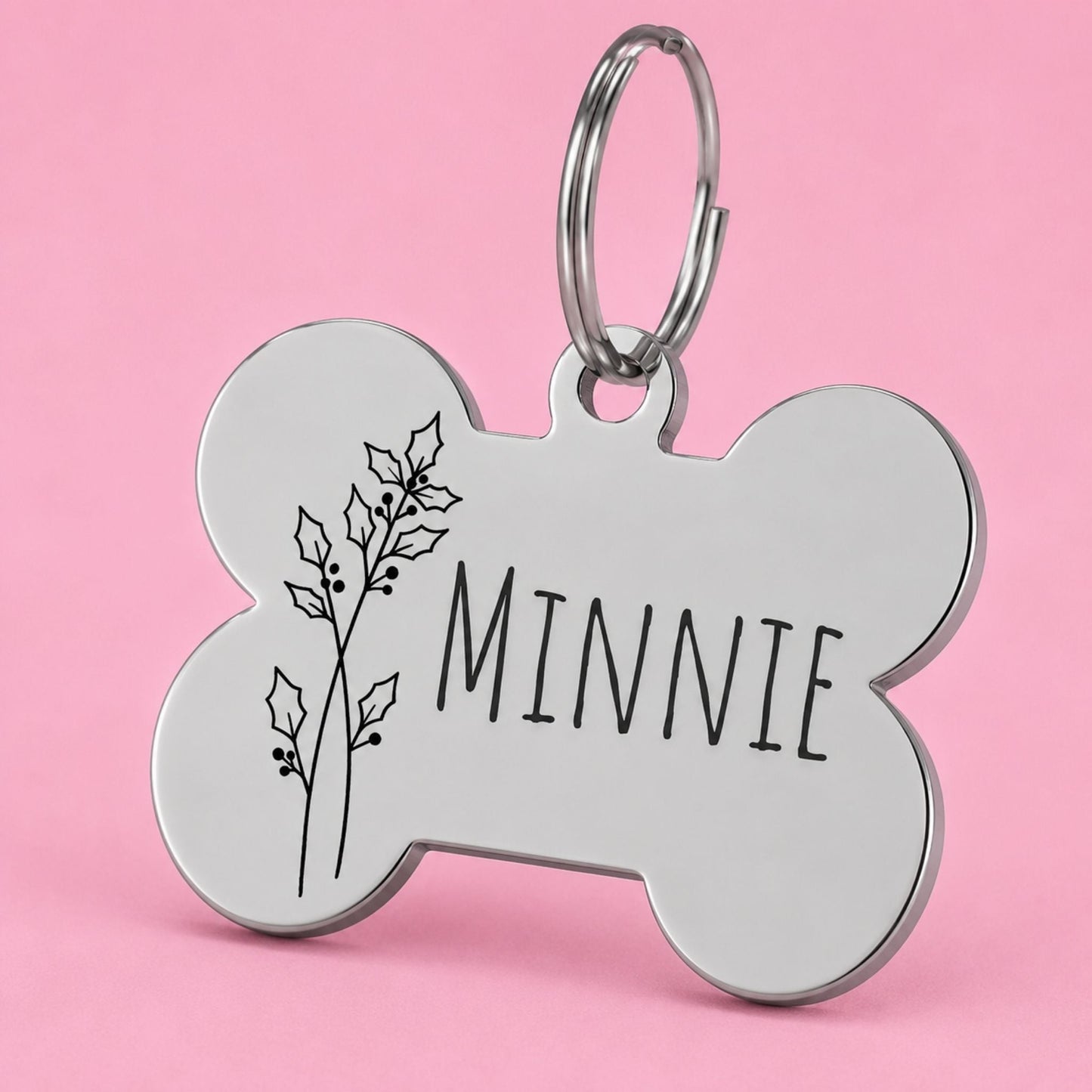 Birth Flower Dog Tag - Holly Berry Birth Flower Dog Tag, December